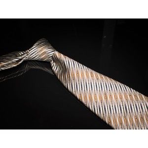 Jhane Barnes 100% Silk Tie Brown Grey Ombre Striped Men's Designer Necktie